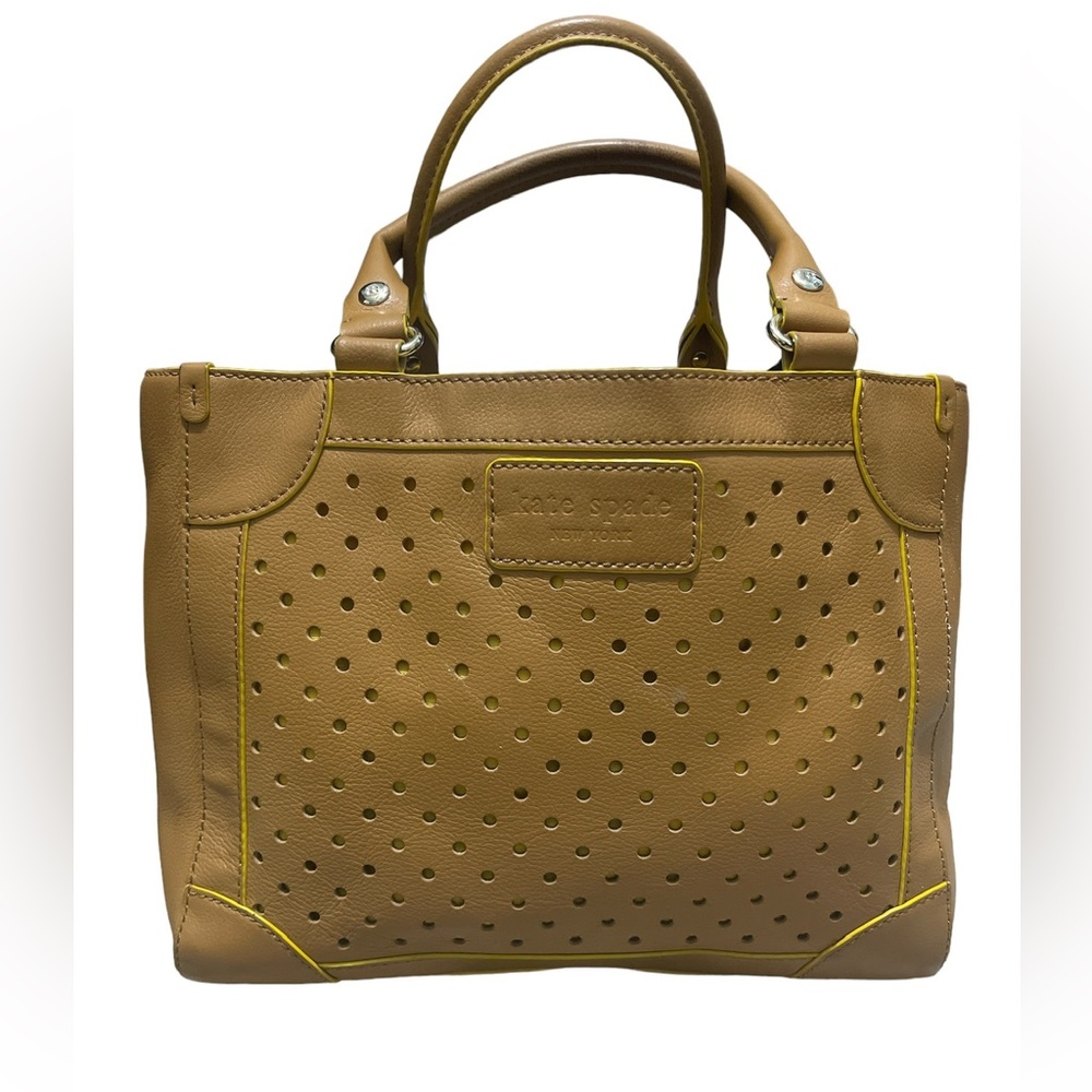 Kate Spade Laser Cut Dot Tan Leather Bag with Yellow Accents